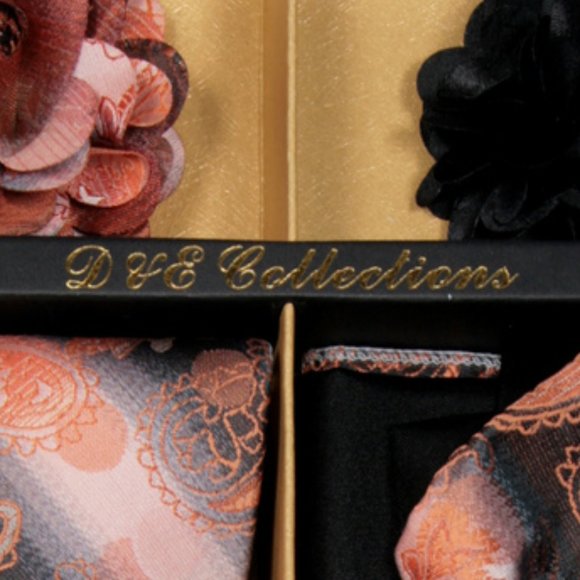 6 Piece Black Peach Paisley Necktie & Bow Tie Set - Picture 6 of 6